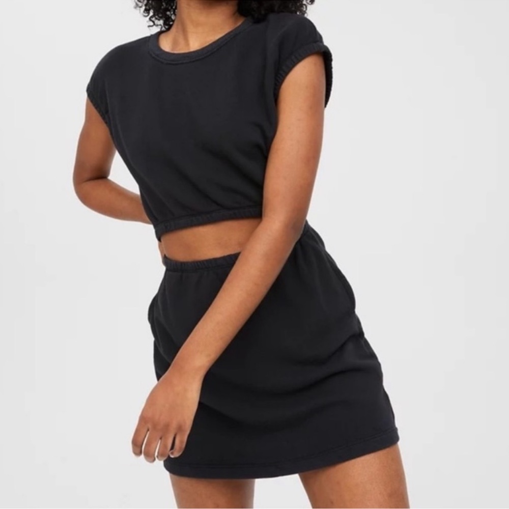 Aerie Offline Weekend Fleece Cutout Dress Black Medium